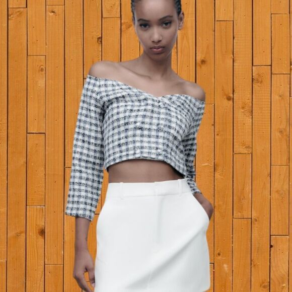 Zara textured off the shoulder crop top - Picture 1 of 13